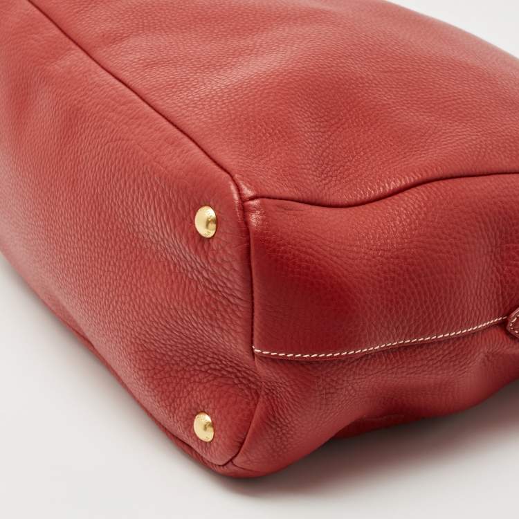 Pre Owned Prada Red Vitello Daino Leather Zip Hobo