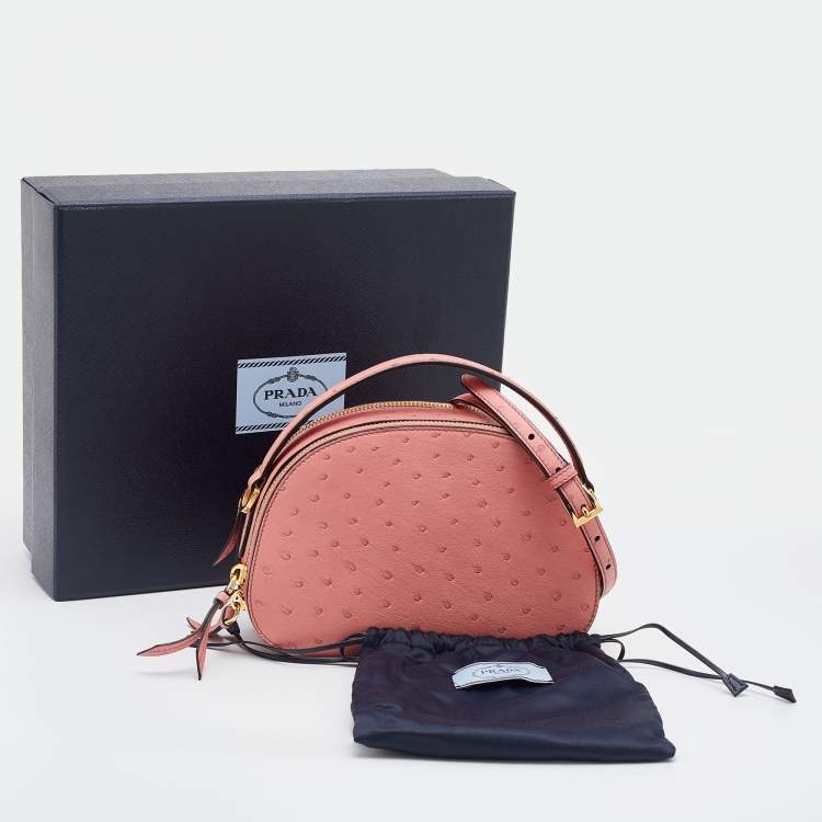 Pre Owned Prada Pink Ostrich Bandoliera Odette Top Handle Bag