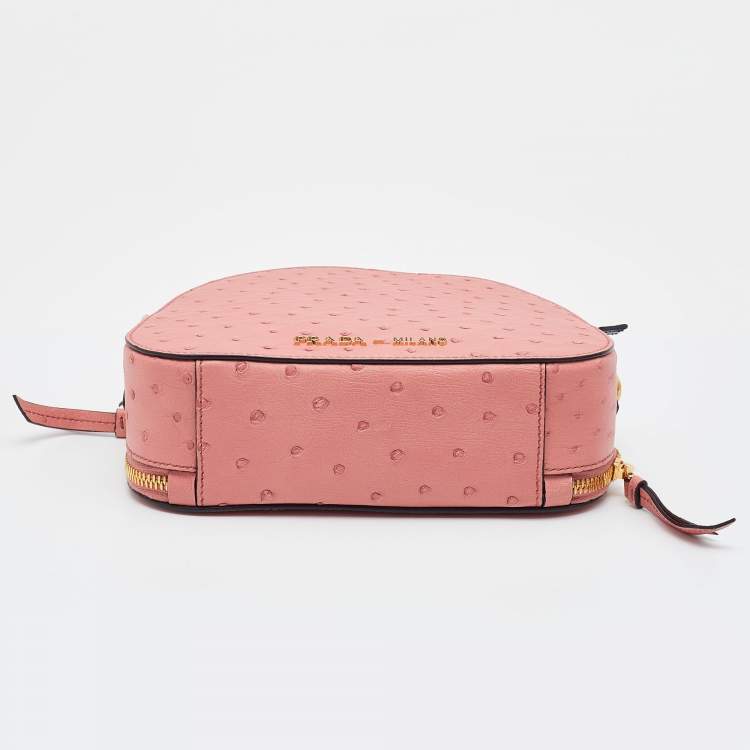 Pre Owned Prada Pink Ostrich Bandoliera Odette Top Handle Bag