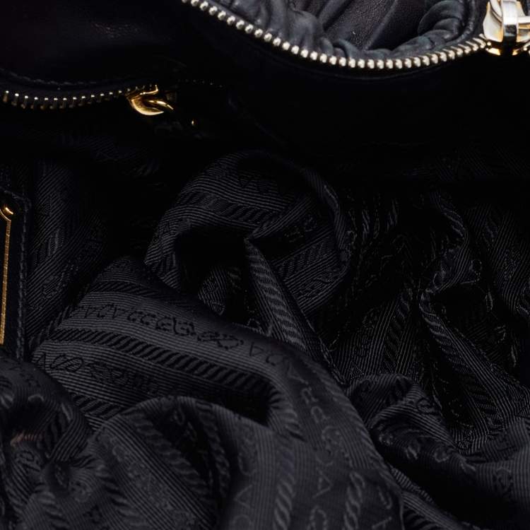 Pre Owned Prada Black Gaufre Leather Hobo