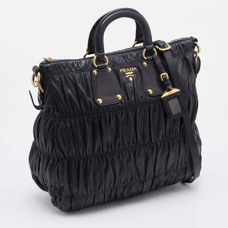 Pre Owned Prada Black Gaufre Leather Hobo