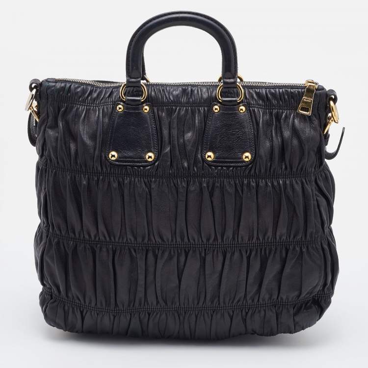 Pre Owned Prada Black Gaufre Leather Hobo