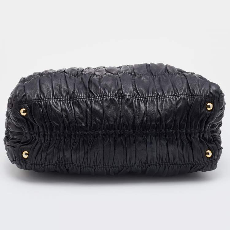 Pre Owned Prada Black Gaufre Leather Hobo