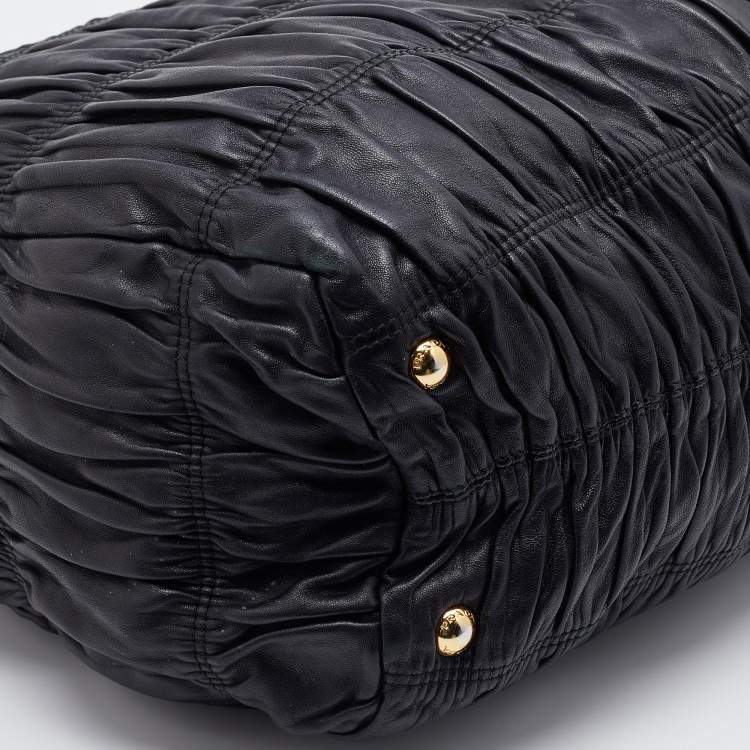 Pre Owned Prada Black Gaufre Leather Hobo