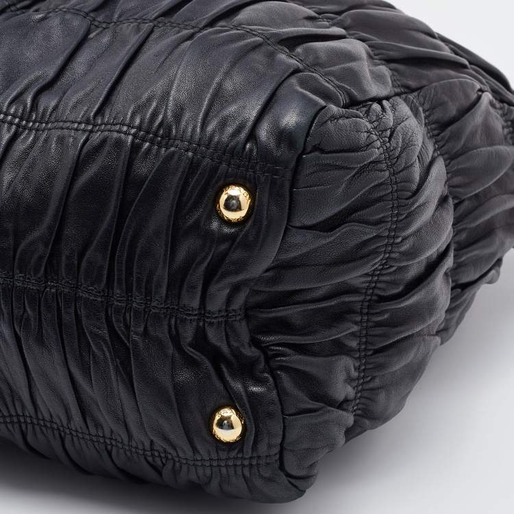 Pre Owned Prada Black Gaufre Leather Hobo