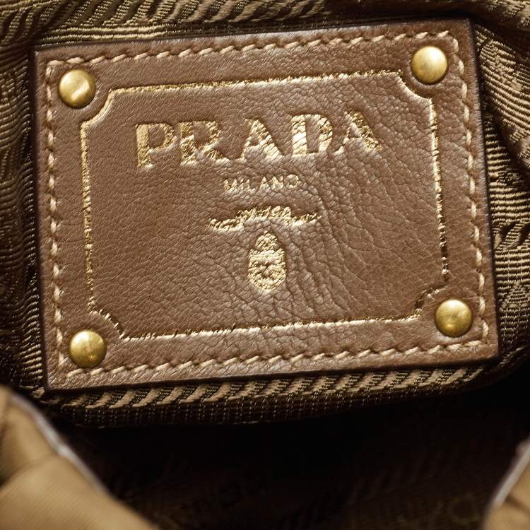 Pre Owned Prada Brown/Olive Green Gaufre Leather and Nylon Tote