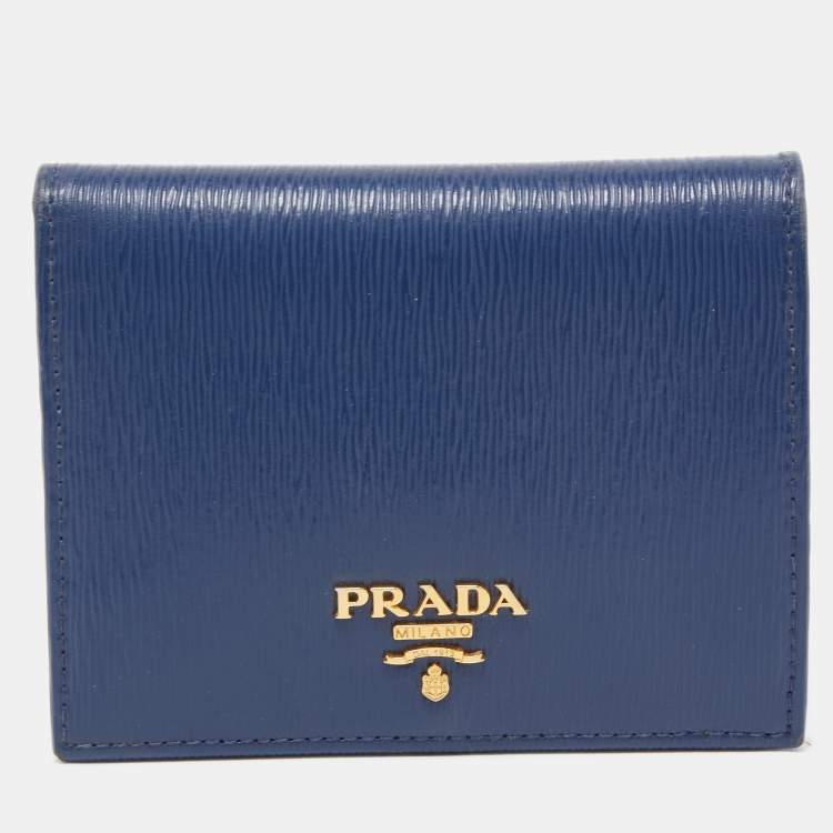 Pre Owned Prada Blue Leather Bifold Wallet