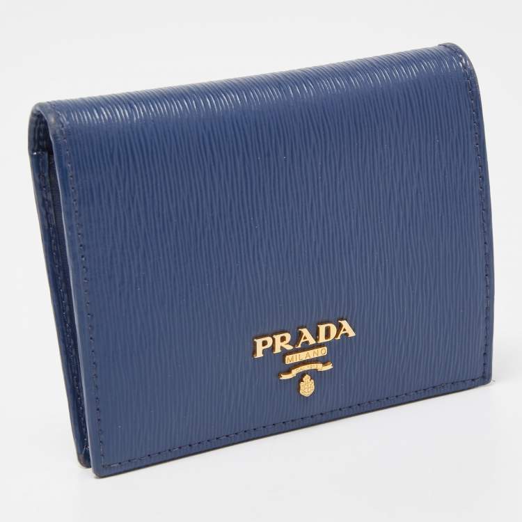 Pre Owned Prada Blue Leather Bifold Wallet