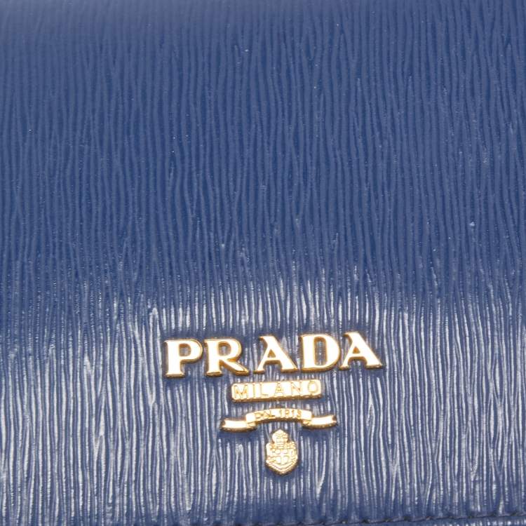 Pre Owned Prada Blue Leather Bifold Wallet