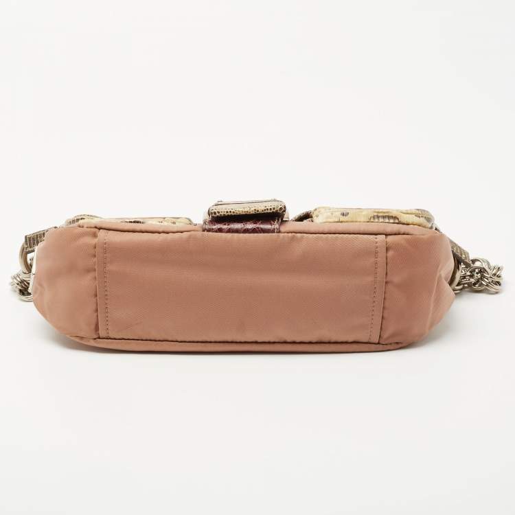Pre Owned Prada Multicolor Nylon and Exotic Buckle Shoulder Bag