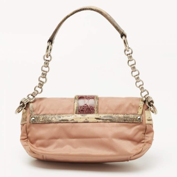 Pre Owned Prada Multicolor Nylon and Exotic Buckle Shoulder Bag