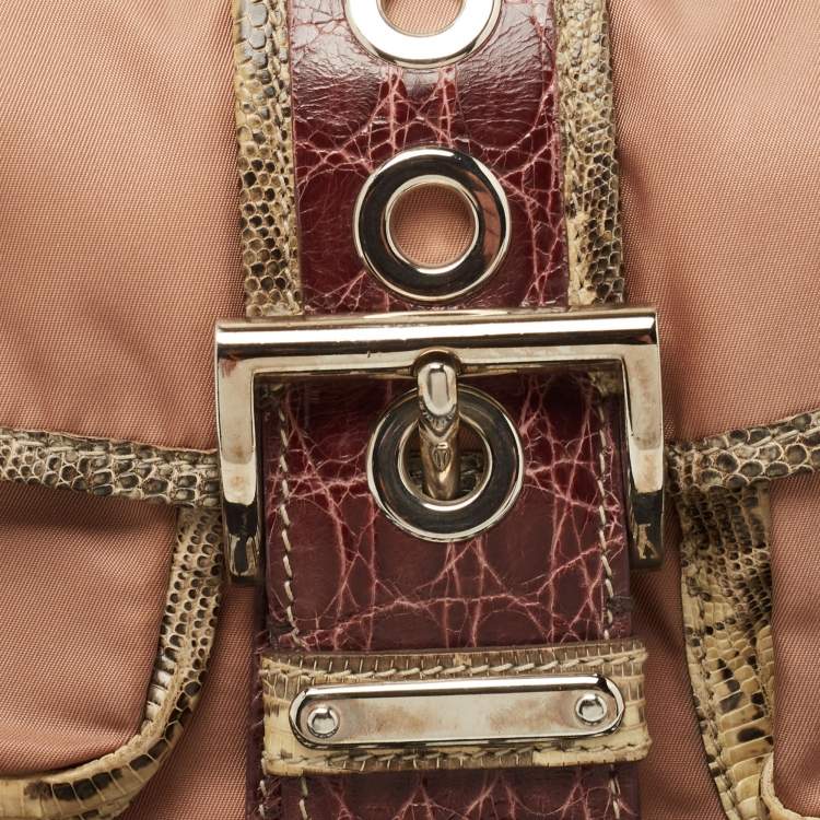 Pre Owned Prada Multicolor Nylon and Exotic Buckle Shoulder Bag