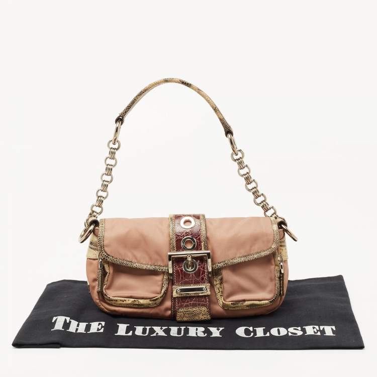 Pre Owned Prada Multicolor Nylon and Exotic Buckle Shoulder Bag