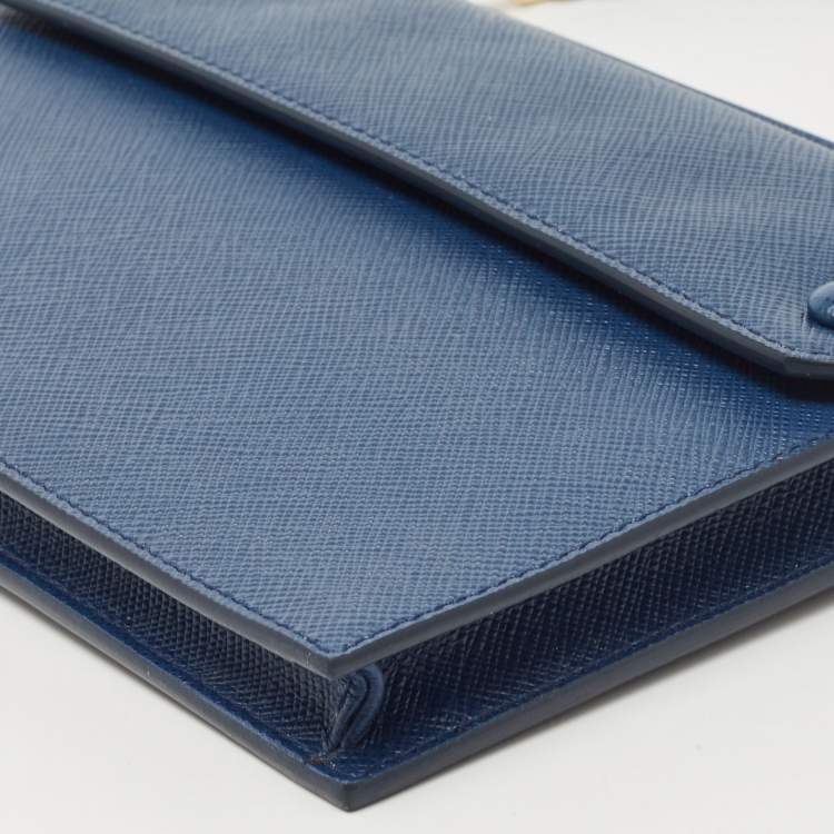 Pre Owned Prada Blue Saffiano Leather Crossbody Bag
