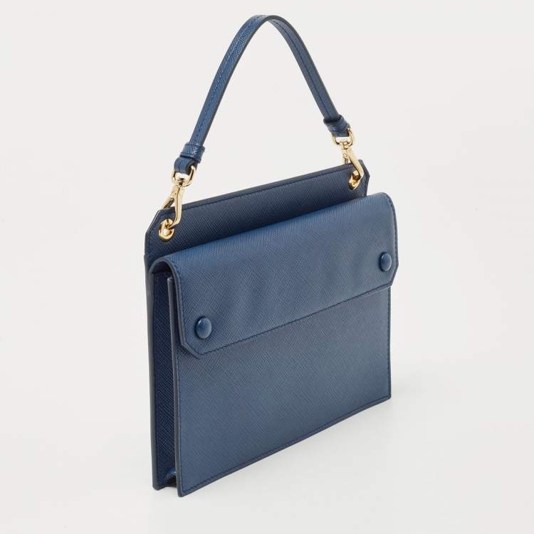 Pre Owned Prada Blue Saffiano Leather Crossbody Bag