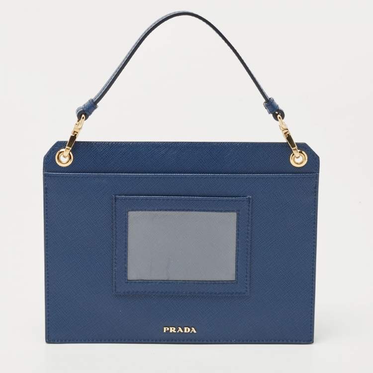 Pre Owned Prada Blue Saffiano Leather Crossbody Bag