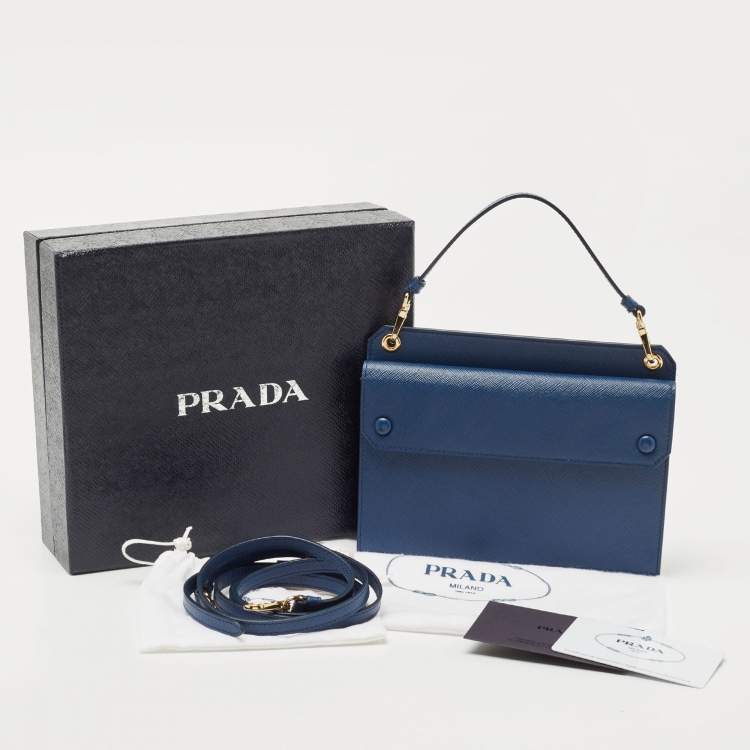 Pre Owned Prada Blue Saffiano Leather Crossbody Bag