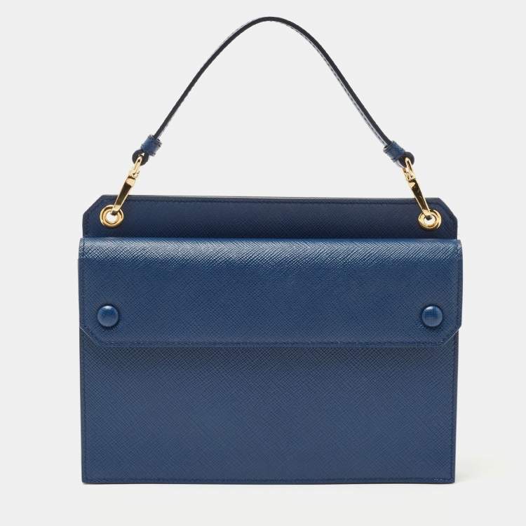 Pre Owned Prada Blue Saffiano Leather Crossbody Bag