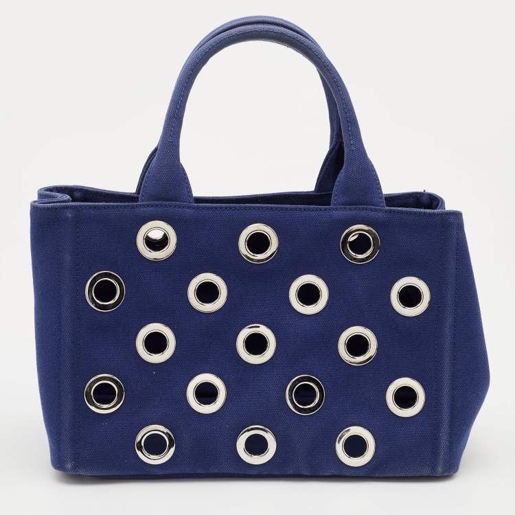 Pre Owned Prada Blue Canvas Canapa Grommet Tote 