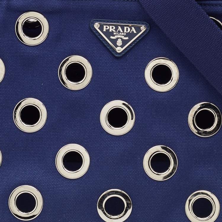 Pre Owned Prada Blue Canvas Canapa Grommet Tote 