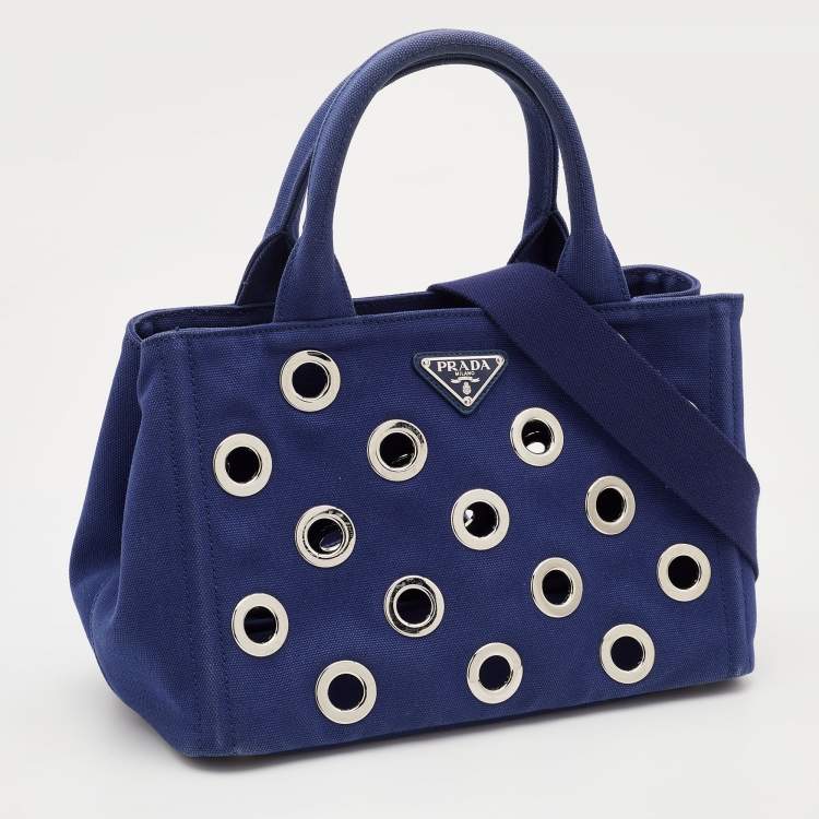 Pre Owned Prada Blue Canvas Canapa Grommet Tote 