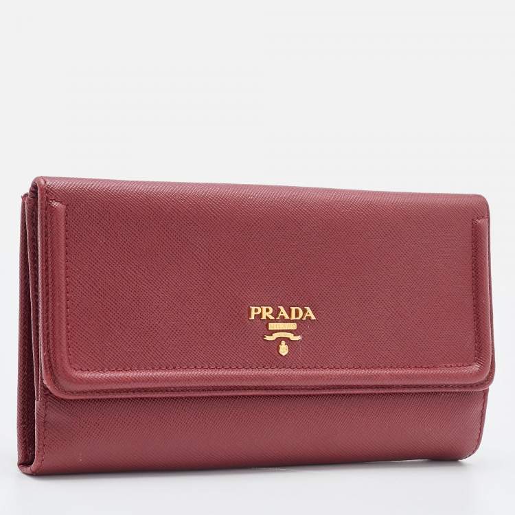 Pre Owned Prada Red Saffiano Lux Leather Flap Continental Wallet