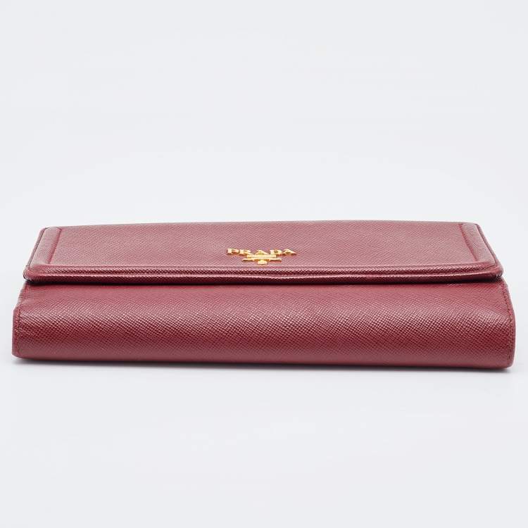 Pre Owned Prada Red Saffiano Lux Leather Flap Continental Wallet