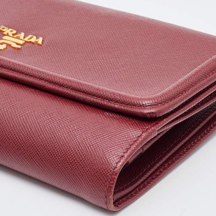 Pre Owned Prada Red Saffiano Lux Leather Flap Continental Wallet
