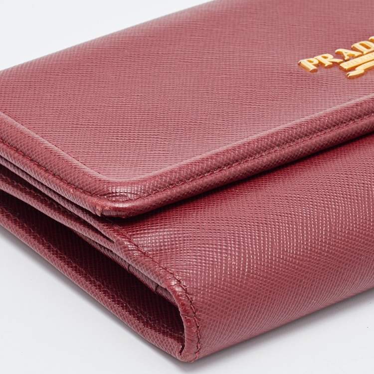 Pre Owned Prada Red Saffiano Lux Leather Flap Continental Wallet