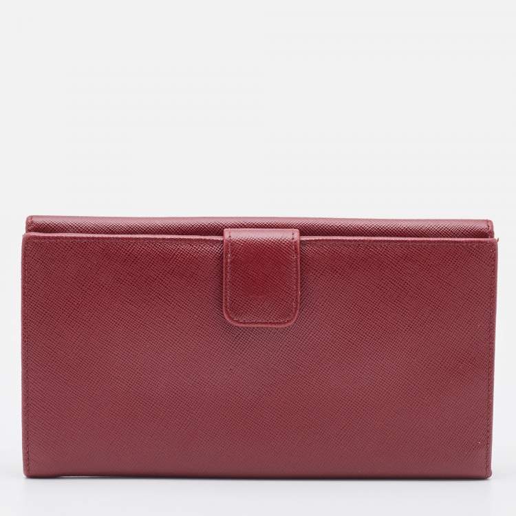 Pre Owned Prada Red Saffiano Lux Leather Flap Continental Wallet