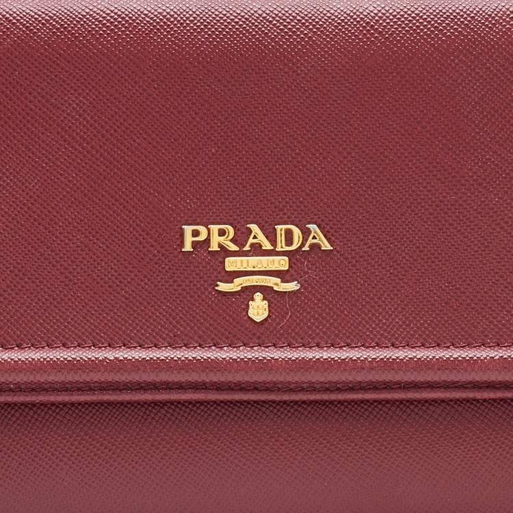 Pre Owned Prada Red Saffiano Lux Leather Flap Continental Wallet