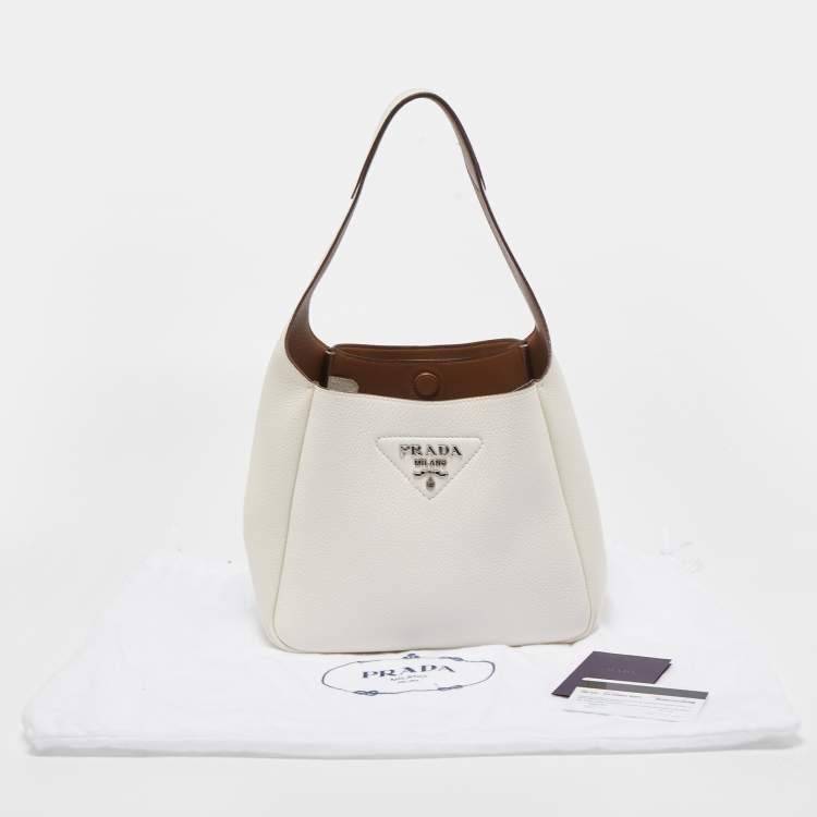 Pre Owned Prada Chalk White Leather Logo Hobo