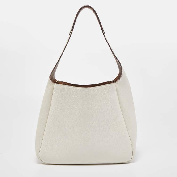 Pre Owned Prada Chalk White Leather Logo Hobo