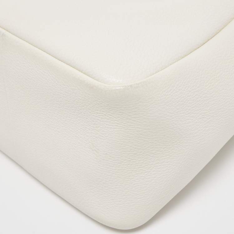 Pre Owned Prada Chalk White Leather Logo Hobo