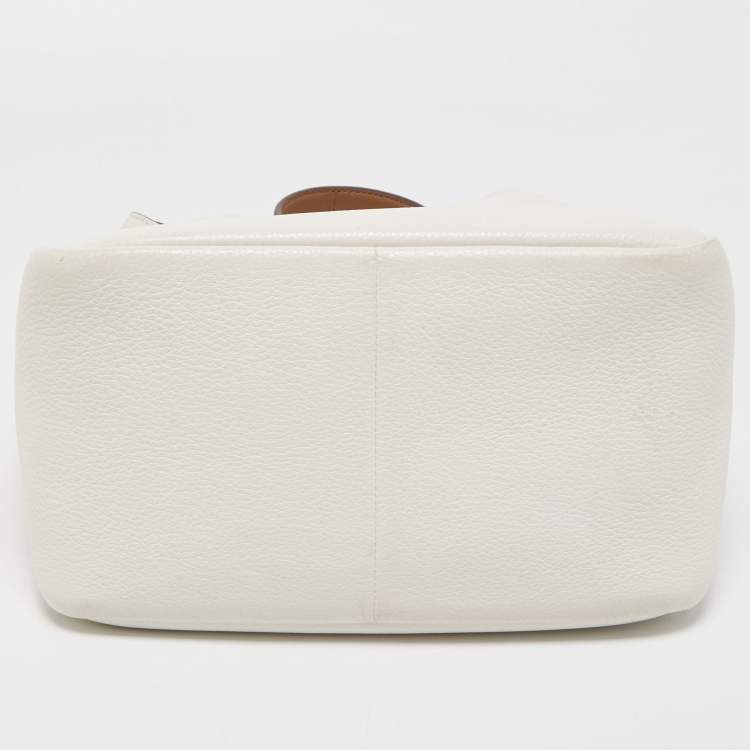 Pre Owned Prada Chalk White Leather Logo Hobo