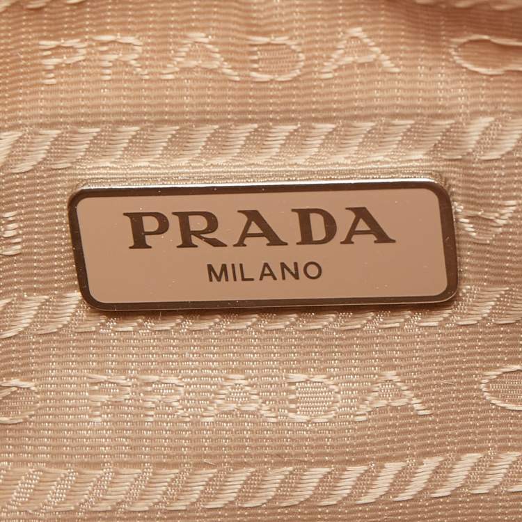 Pre Owned Prada Beige Nylon and Leather Re-Edition 2005 Baguette Bag