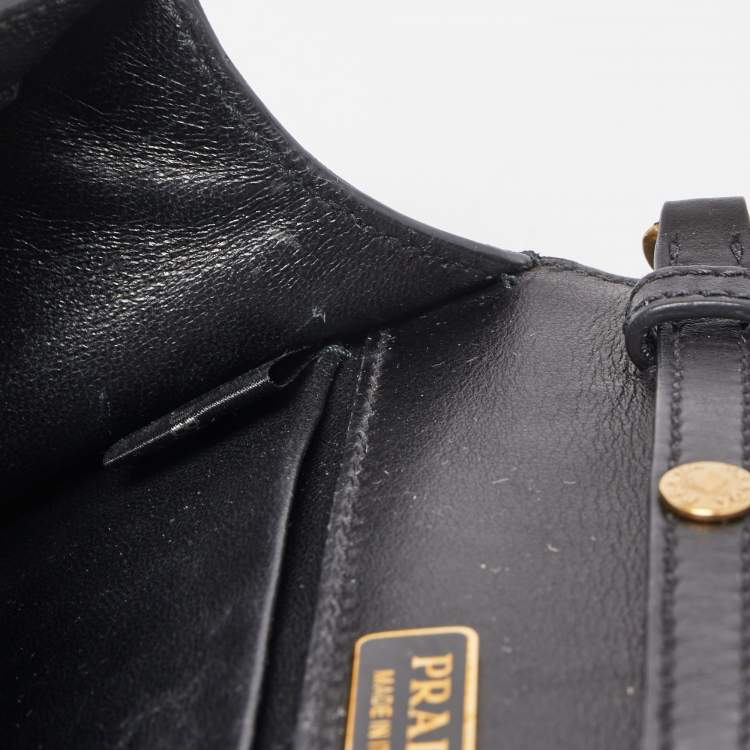 Pre Owned Prada Black/Green Leather and Lizard Cahier Shoulder Bag