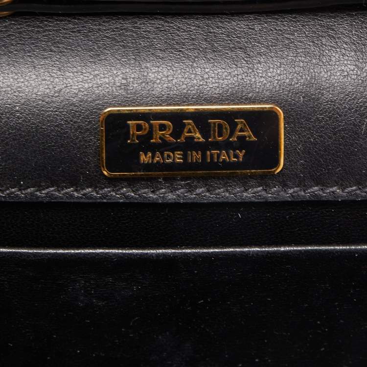 Pre Owned Prada Black/Green Leather and Lizard Cahier Shoulder Bag
