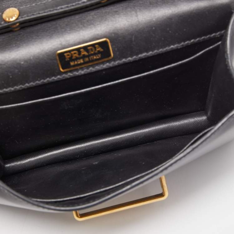 Pre Owned Prada Black/Green Leather and Lizard Cahier Shoulder Bag