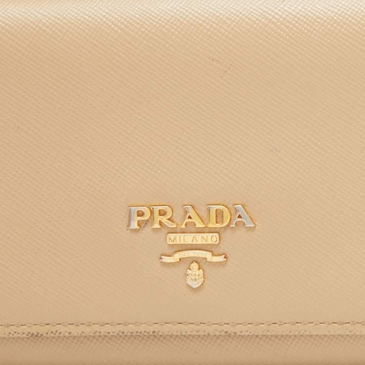 Pre Owned Prada Beige Saffiano Leather Flap Continental Wallet