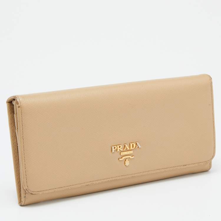 Pre Owned Prada Beige Saffiano Leather Flap Continental Wallet