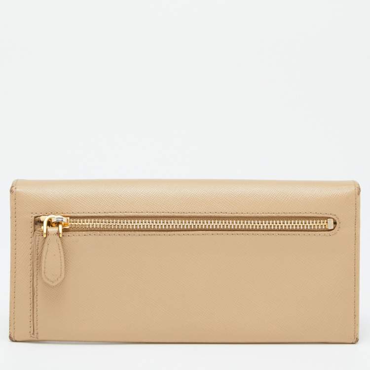 Pre Owned Prada Beige Saffiano Leather Flap Continental Wallet