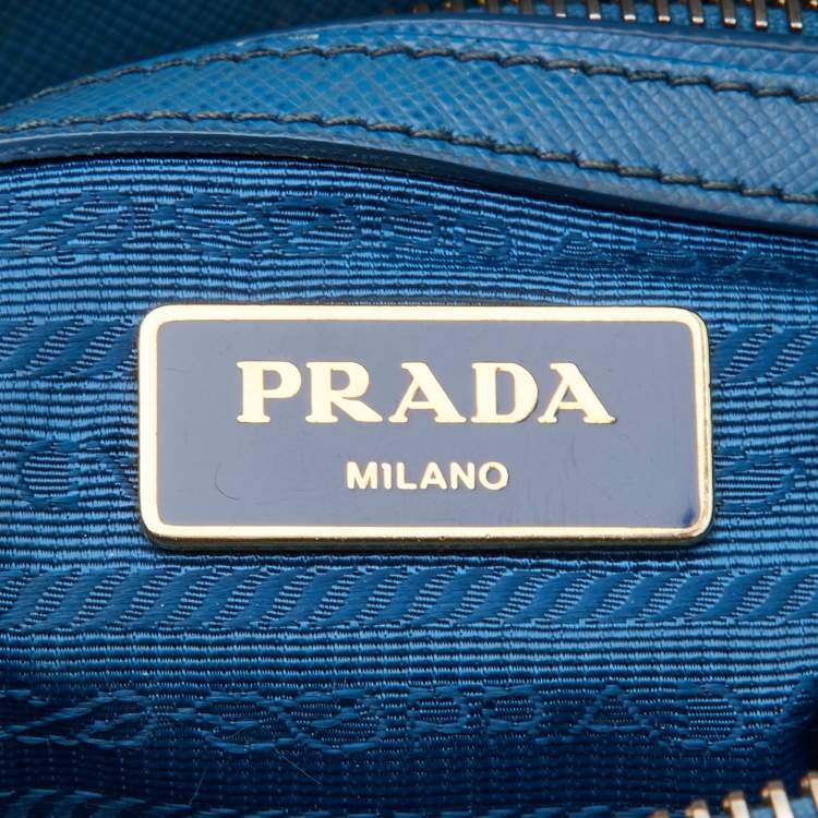 Pre Owned Prada Blue Saffiano Lux Leather Small Galleria Tote