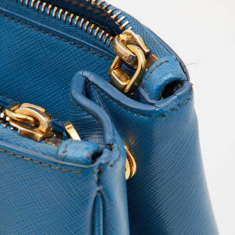 Pre Owned Prada Blue Saffiano Lux Leather Small Galleria Tote