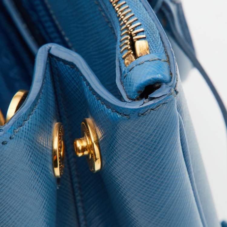 Pre Owned Prada Blue Saffiano Lux Leather Small Galleria Tote