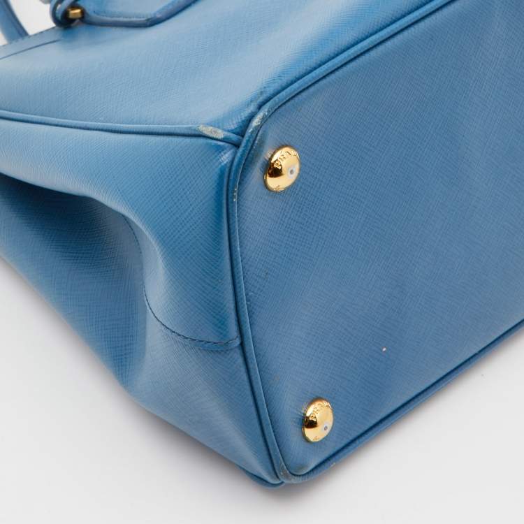 Pre Owned Prada Blue Saffiano Lux Leather Small Galleria Tote