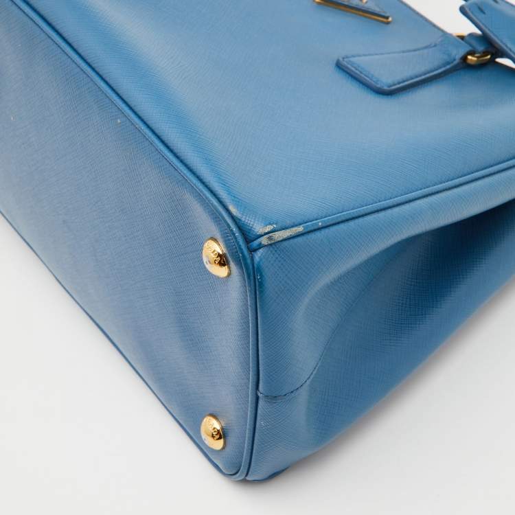 Pre Owned Prada Blue Saffiano Lux Leather Small Galleria Tote