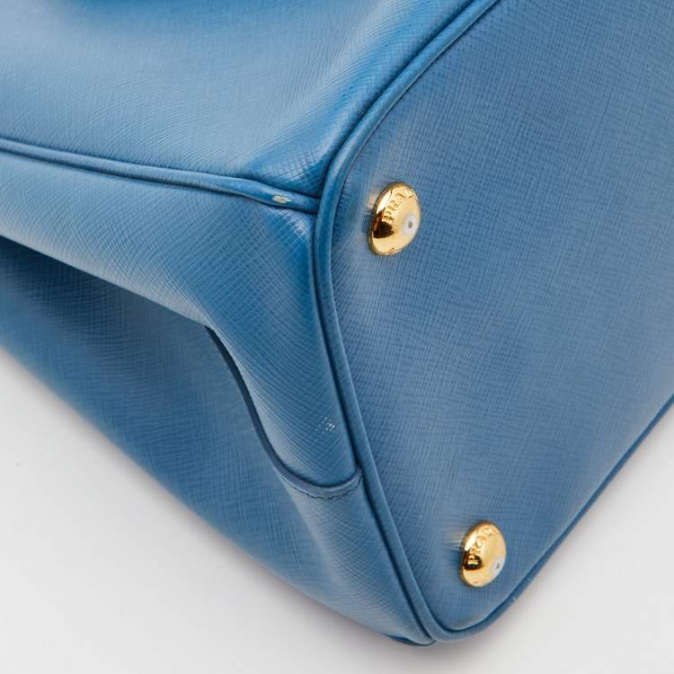 Pre Owned Prada Blue Saffiano Lux Leather Small Galleria Tote
