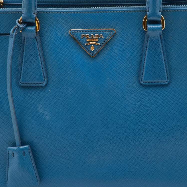Pre Owned Prada Blue Saffiano Lux Leather Small Galleria Tote