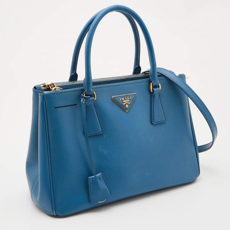 Pre Owned Prada Blue Saffiano Lux Leather Small Galleria Tote